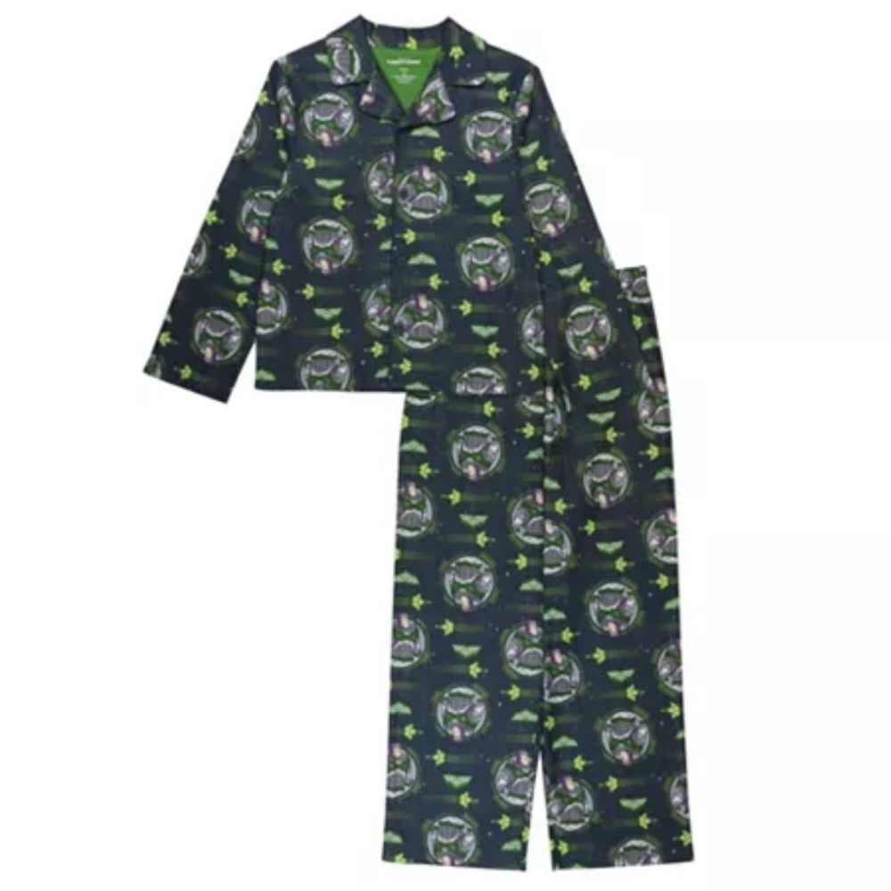 NEW Disney Pixar Lightyear Boys Pajama Set 2PC Button‎ Down Navy Green Size 8